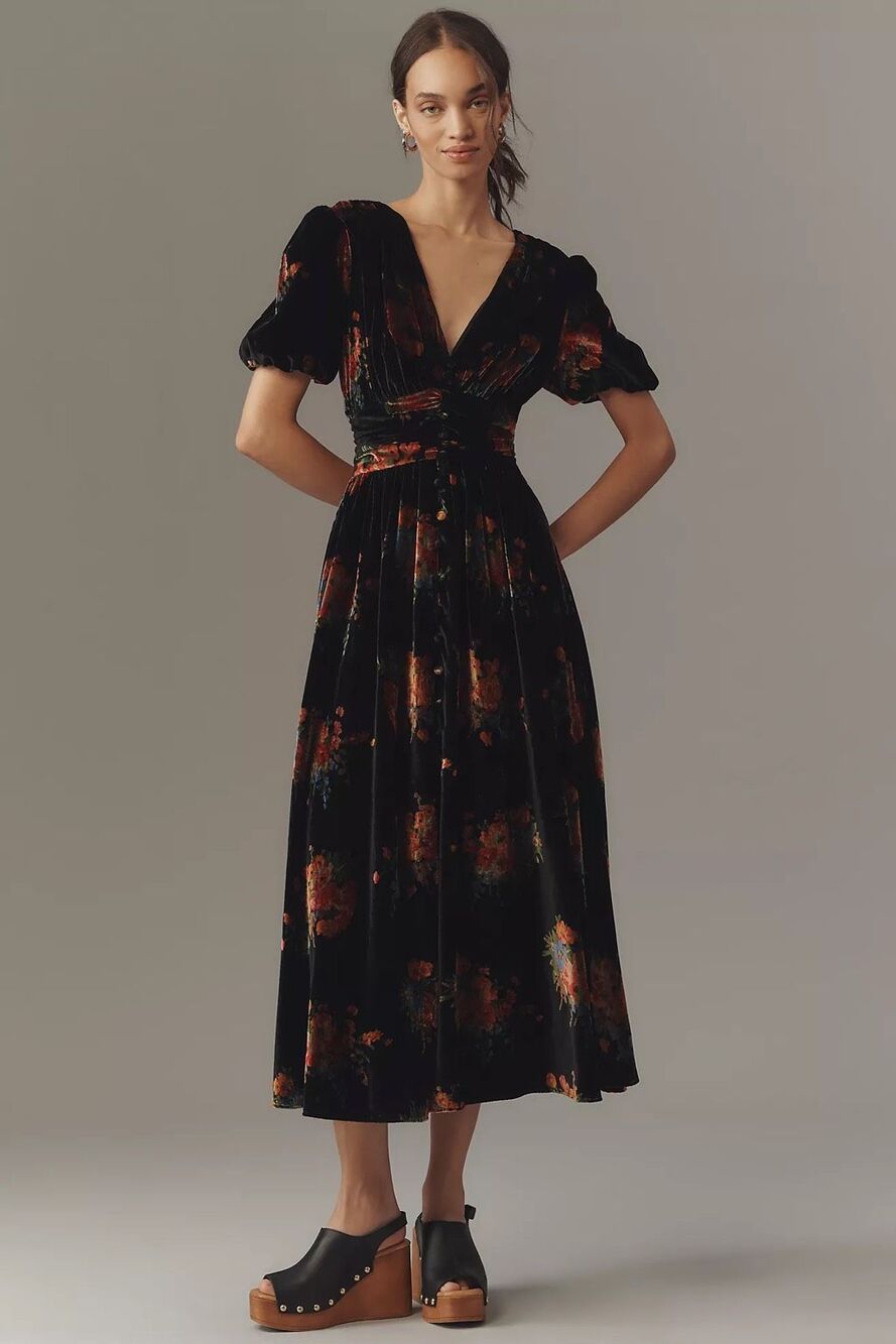New Anthropologie The Katerina Button-Front Dress: Velvet Edition Size XL